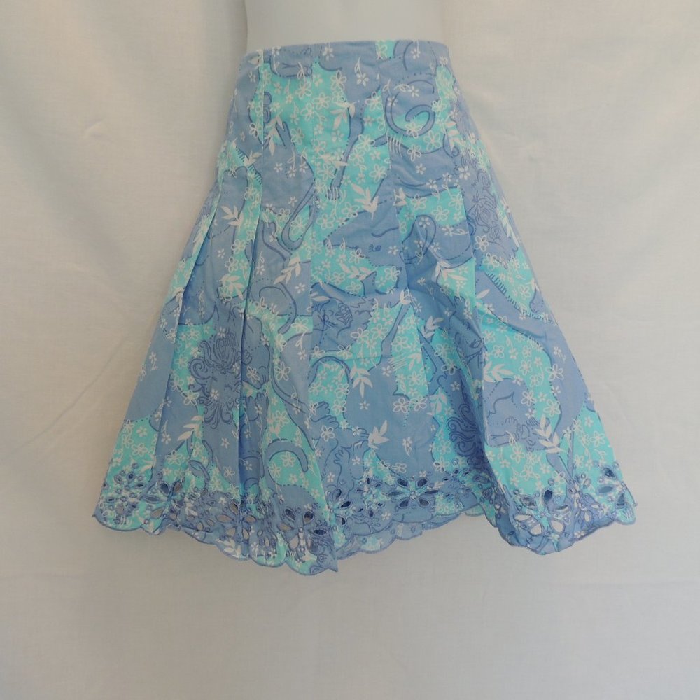 Girl's Lilly Pulitzer Sz 12 Skirt A Line Chow Wagon Cotton Eyelet Hem Pleated